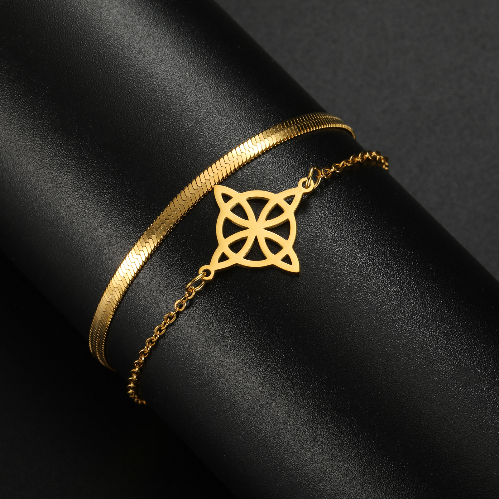 Lemegeton Charm Witch Celtic Knot Double Layer Bracelets Women Wicca Amulet Adjustable Chains Bracelet Stainless Steel Jewelry