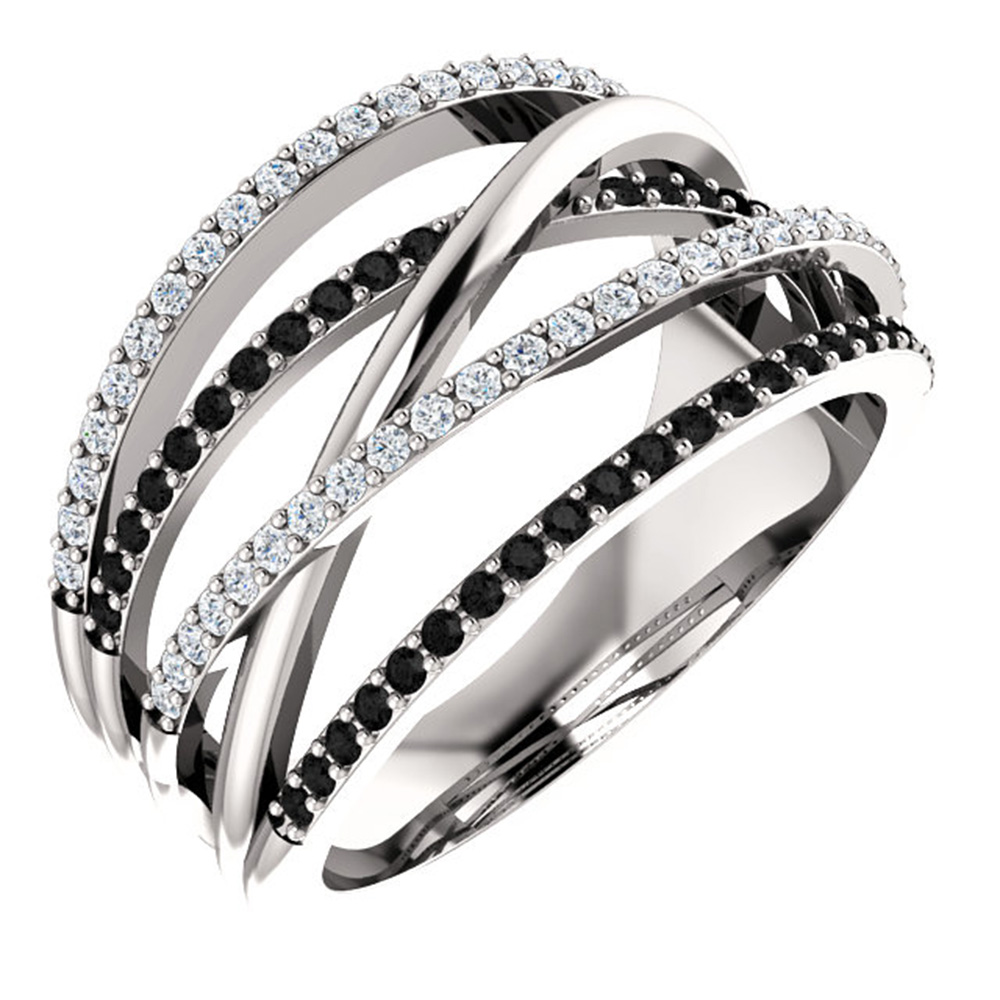 Huitan Pesonality layer Winding Ring With Black&White Zircon Stone Birthday New Year's For Women Luxury Jewelry Femme