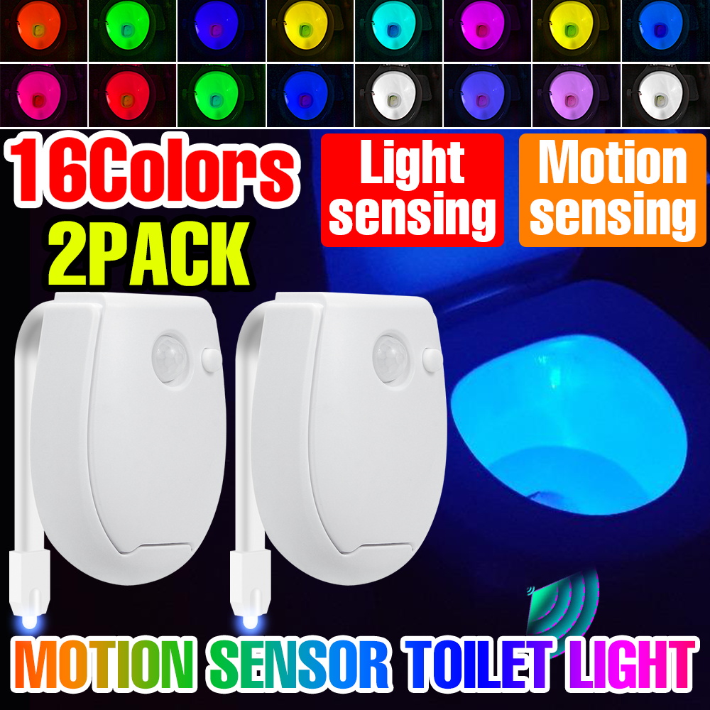2Packs LED Toilet Lamp PIR Smart Motion Sensor Washroom RGB Backlight Bathroom WC Toilet Seat Night Lighting Battery Powered