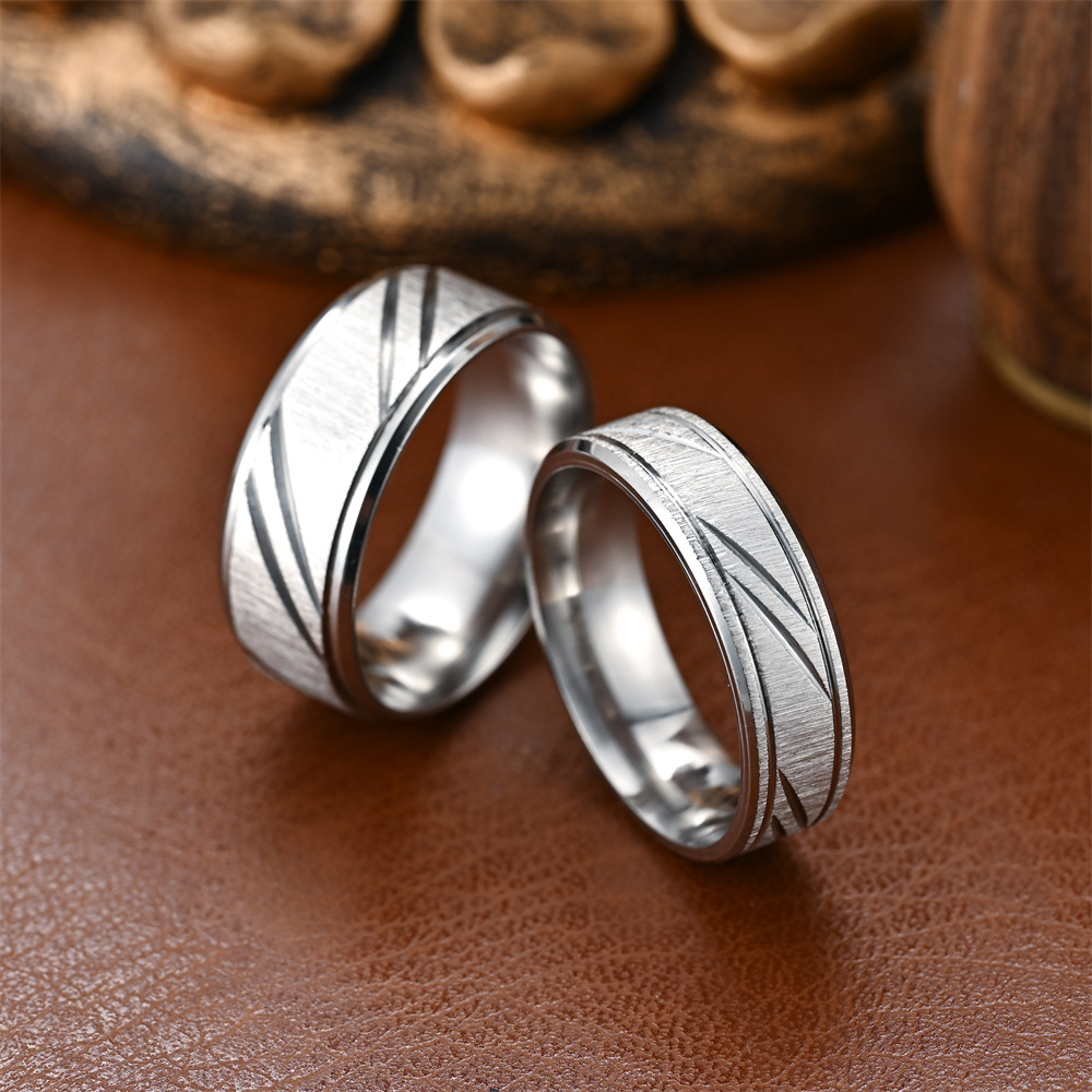New Hot Selling Stainless Steel Slash Couple Rings For Women Men Jewelry Accessories Wholesale Size 7-12