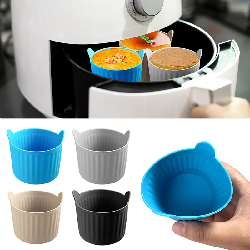 1/4pcs Air Fryer Baking Ramekins Food-Grade Silicone Mould Cups Egg Mold Bakeware Set Outdoor Tableware