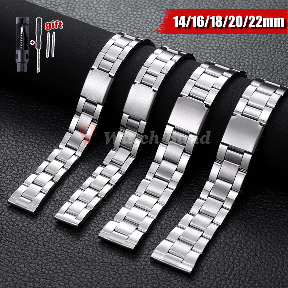 14mm 16mm 18mm 20mm 22mm Universal Metal Bracelet Steel Watchband for for Wristband Folding Buckle Men Accessories