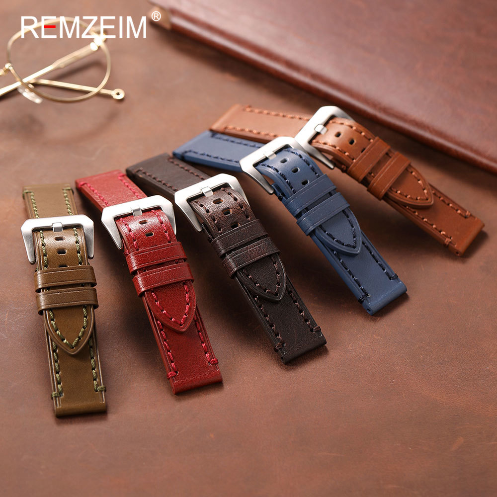 Men's Classic Oil Wax Leather Watch Band Durable Vintage Leather Wrist Strap 20mm 22mm 24mm 26mm Universal Watch Accessories