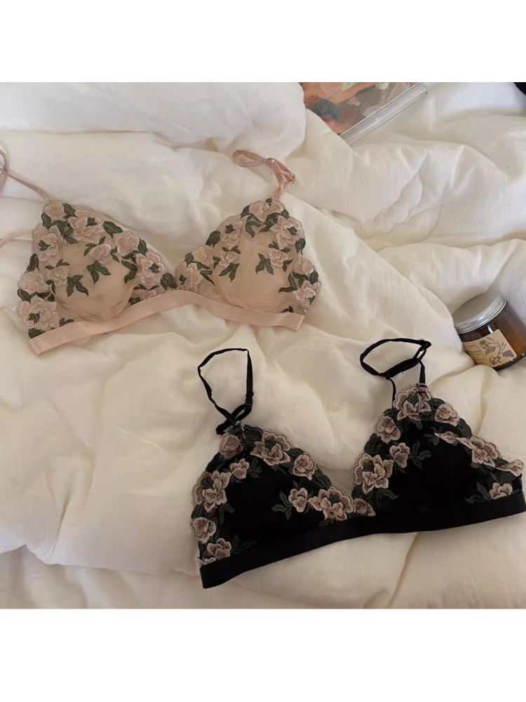 BANERDANNI French Triangle Bralette Wirefree Eco Cotton Underwear Set Minimalist Ultra Thin Comfort Black S-XL Lingerie 32-38