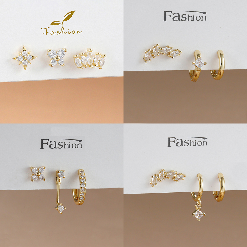 3PCS Retro unique Zircon Hoop Earrings Set for Women Simple Round Circle Elegant Stud Earing Piercing Aesthetic Jewelry