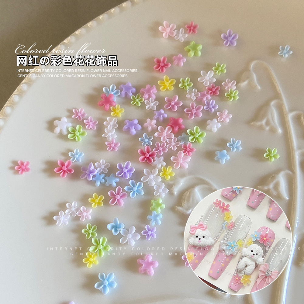 3D Mini Five-petal Flower Charms For Nails New Summer Colorful Resin Flower Nail Art Accessories Mixed Flowers Nail Decorations