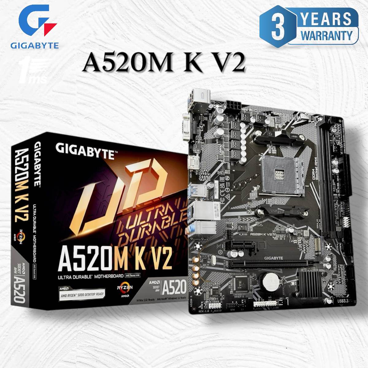 GIGABYTE ATX A520M K V2 Motherboard with GBe LAN with Bandwidth Management, DDR4, Pcie 3.0 X4 M.2, Smart Fan 5, Anti-Sulfur Resistors Design