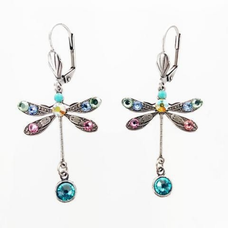 Dragonfly Earrings Exquisite Fashion Drop Earrings with Vintage Style Vibrant Colorful Rhinestones and Long Elegant D
