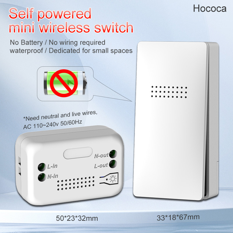 Small Space Dedicated Self Powered Wireless Switch Battery Free Waterproof Mini Kinetic Remote Control Switches AC 110-240v