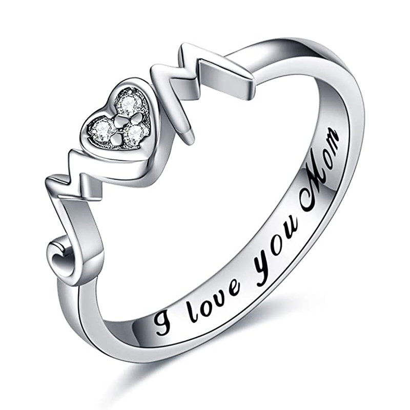 Huitan Exquisite Mom Rings Silver Color Caved Letter "I Love You Mom" Delicate Birthday for Mother Fashion Women Jewelry