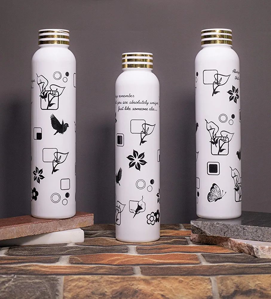 National Flower Printed White Water Bottle for Fridge, For Home, Office1000ml Bottle (Pack of 3) - Water Bottes |