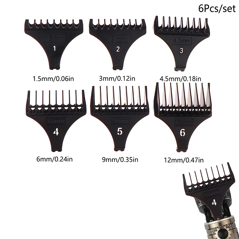 6Pcs/set T9 Professional Hair Trimmer Limit Comb 1.5/3/4.5/6/9/12mm Universal Guards Hairdresser Hair Cutting Guide Barber