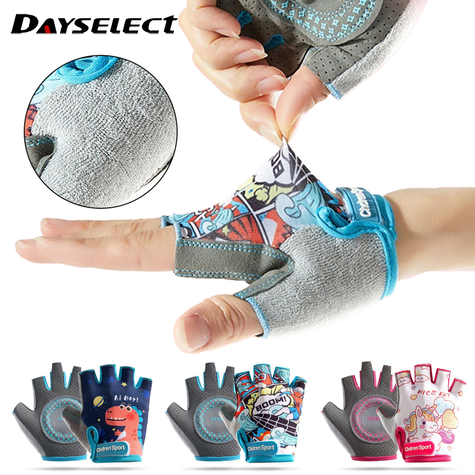 1Pair Children's Gloves Half Finger 3-12 Years old Sports Gloves Non-slip Breathable Sweat Absorbent Cycling Writing Skateboard