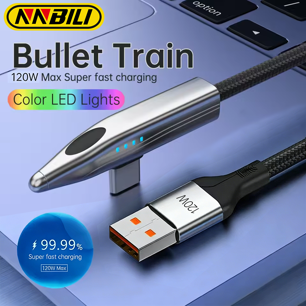 NNBILI 90 Degree PD120W USB A To USB C Cable For 17 Redmi Laptop MacBook 100W Fast Charging USB Type C Game Cable