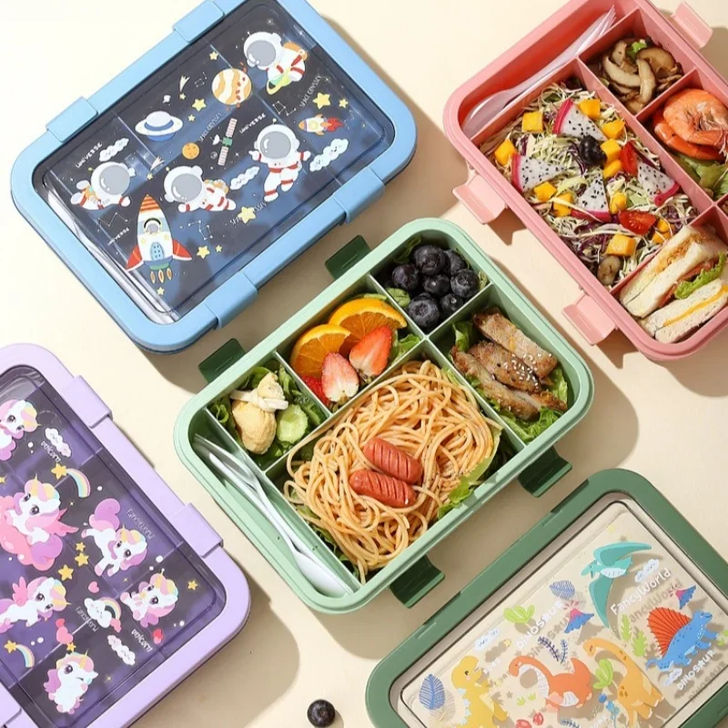 1500ML Cartoon Lunch Box Portable Rectangular Kids Students Office Benton Box Leakproof Food Container Microwave Oven Tableware