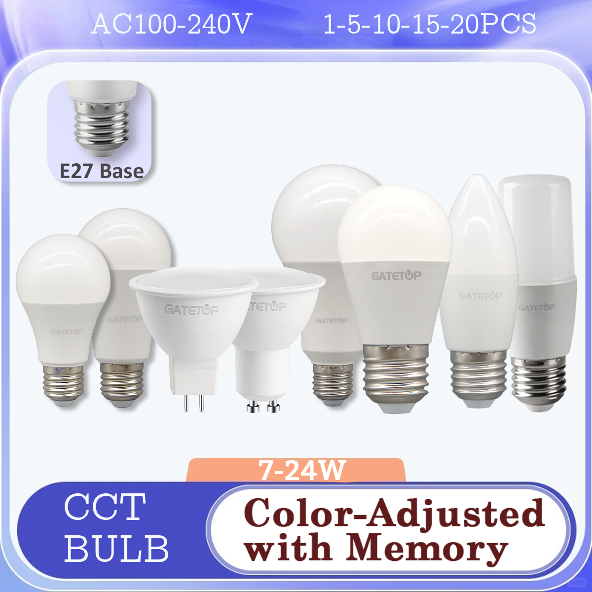 1-20 Pack E27 Energy Saving 3 Color Temperature CCT Bulb 7W-24W AC110V 220V Memory Function Color Temp Reset Light for Bedroom