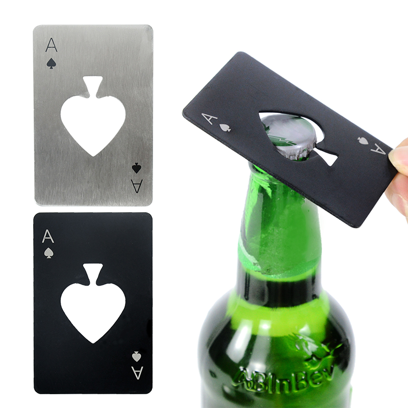 1pc Silver Black Stainless Steel Poker Bottle Opener Spades A Beverage Bottle Opener Bar Casino Home Kitchen Small Tool