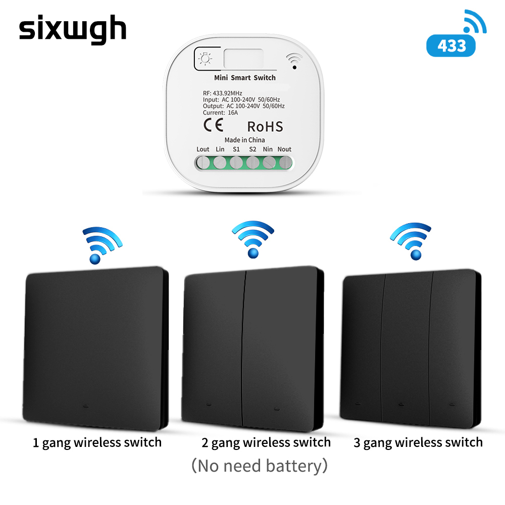 SIXWGH Wireless Intelligent Switch Set 433MHz Self Powered Remote Control Living Room Outdoor Light Switch Wall Installation