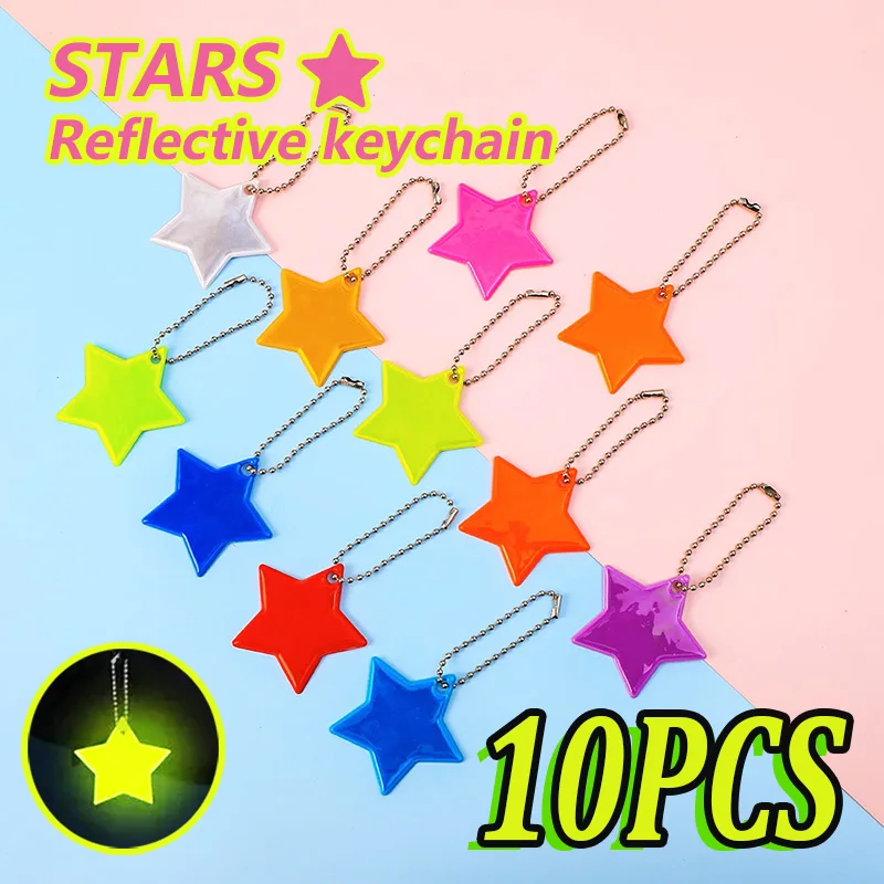 10PCS Colorful Star Reflective Key Chains with Lovely Star Shape, Reflective Commuting Decorative Bike Suspension Accessories pen gpt