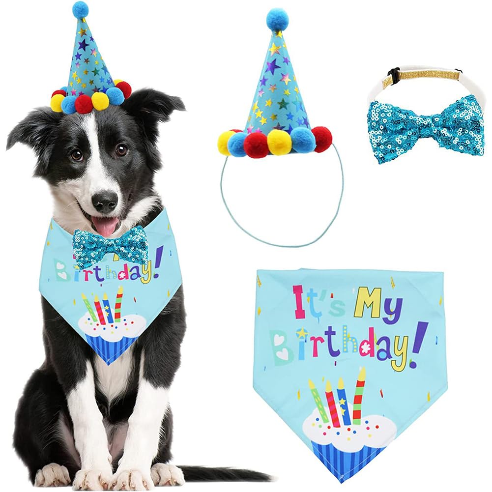 Cute Dog Birthday Hat, Scarf and Bow Tie, Dog Birthday Suit, Suitable for Small, Medium and Large Dogs, Pet Birthday Party Decorations