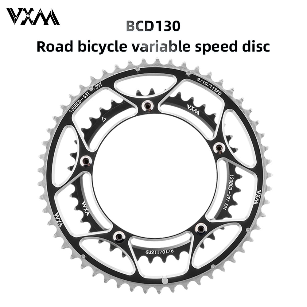 VXM Road Bike130BCD Round Double Chainring 8-12 Speed 394246T535556T Aluminum Alloy Foldin Bicycle 5 Claws Chainwheel Disc Parts