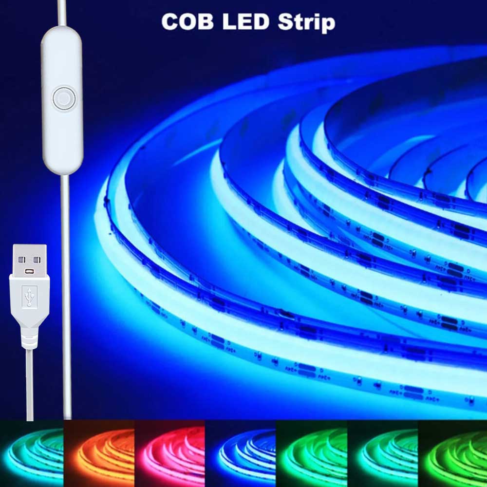 COB LED Strip Light 400LEDs/m High Density Flexible 8mm FOB Tape Lights Ribbon RA90 Warm Nature Cold White Dimmable DC5V