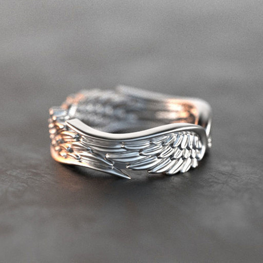 Huitan Simple Stylish Women Wings Rings Metal Silver Plated Romantic Versatile Ring for Party Ladies Fashion Jewelry