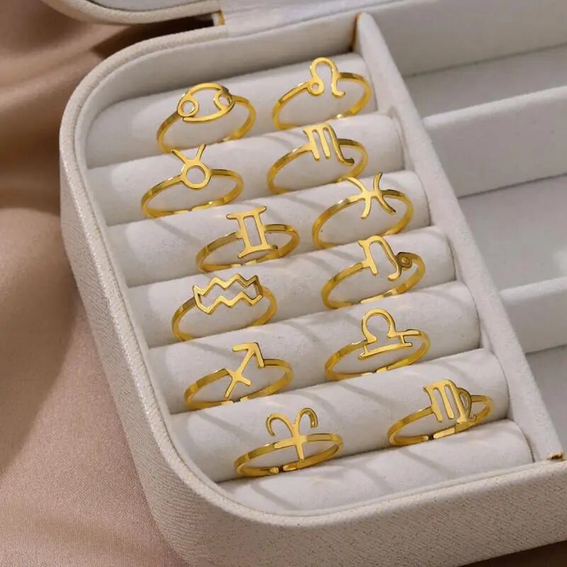 Taurus Aquarius Pisces Capricorn Leo 12 Constellation Rings For Women Stainless Steel Gold Color Wedding Ring Jewelry Birthday