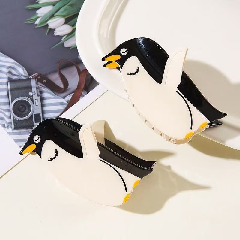 1PC Black & White Penguin Hair Clip Cute Pet Acetate Shark Design Color Matching Personalized Creative for Her