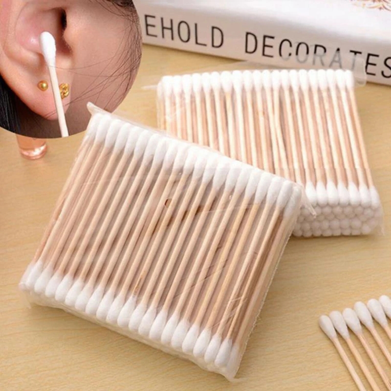 100/500/700/1000pcs Double Head Wood Cotton Swab Nose Ears Cleaning Women Makeup Tools Lipstik Cotton Buds Bastoncillos Oidos