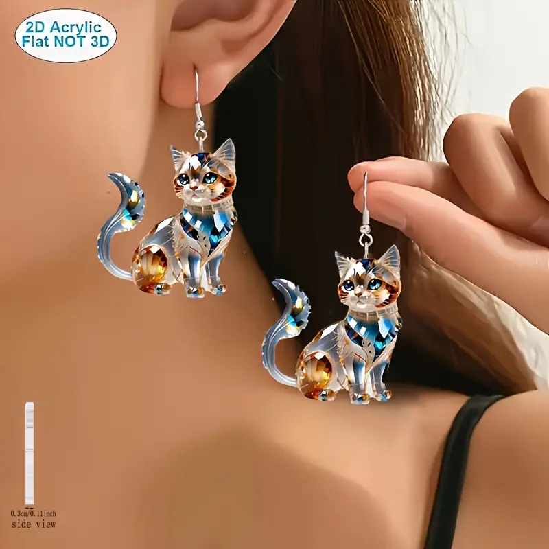1 pair of flat 2D acrylic Persian cat earrings, fashionable design ladies earrings, suitable for daily parties and four seasons