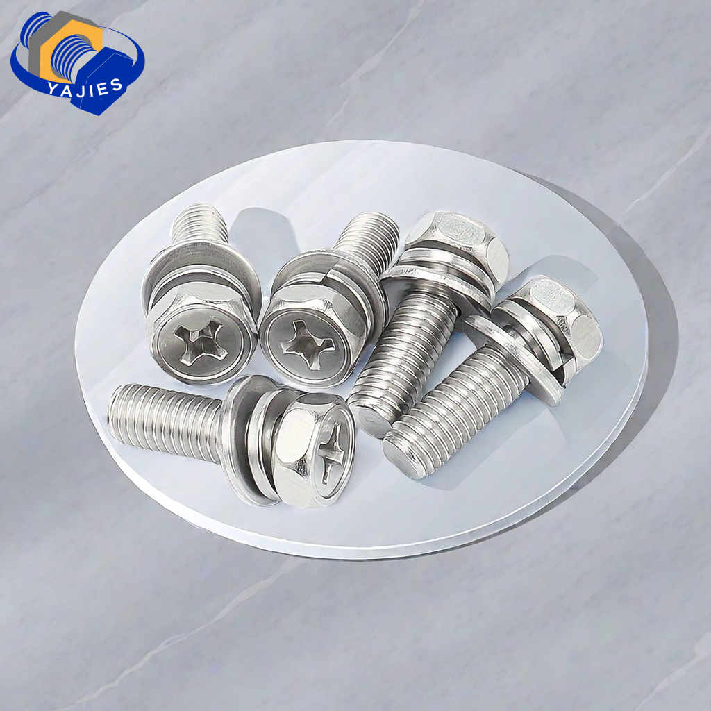 100/10Pcs 18-8(304) M4 M5 M6 Stainless Steel Phillips Hex Combo Screws - Durable Assortment with Elastic Pads