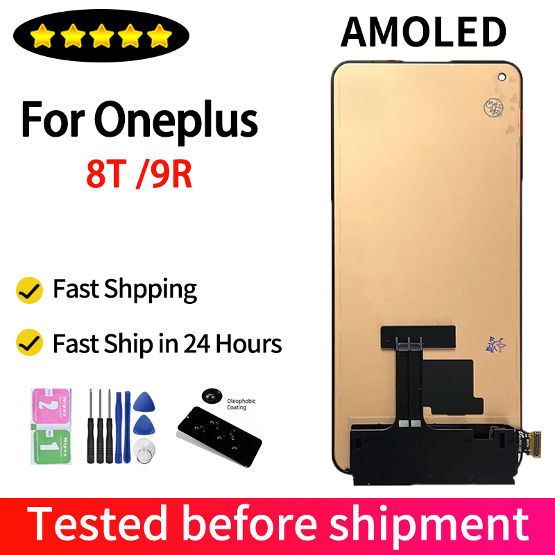 6.55"AMOLED For Oneplus 8T 9R KB2001 KB2000 LCD Display Touch Digitizer Assembly For 1+8T 1+9R LE2101 LE2100 With fingerprints
