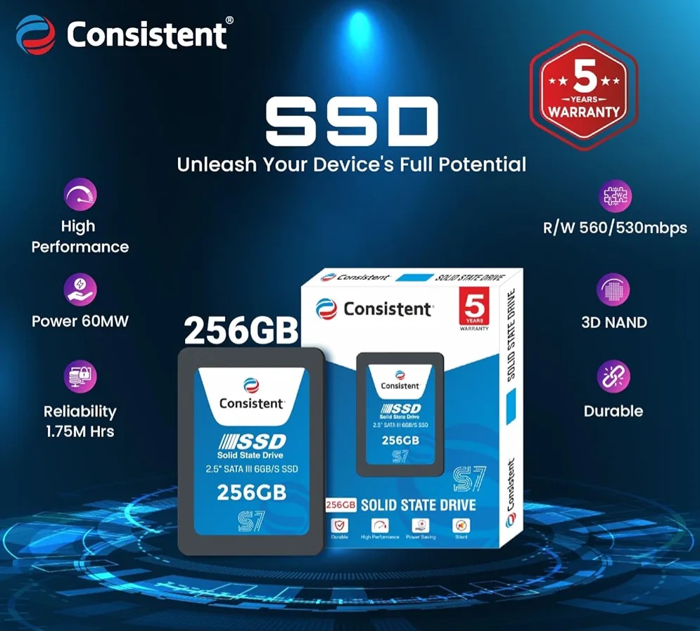 Consistent SSD 256GB 2.5 Inch SATA Internal SSD - Read: 550MB/s & Write: 500MB/s - Solid-State Drive 5 Year Warranty (256, GB)