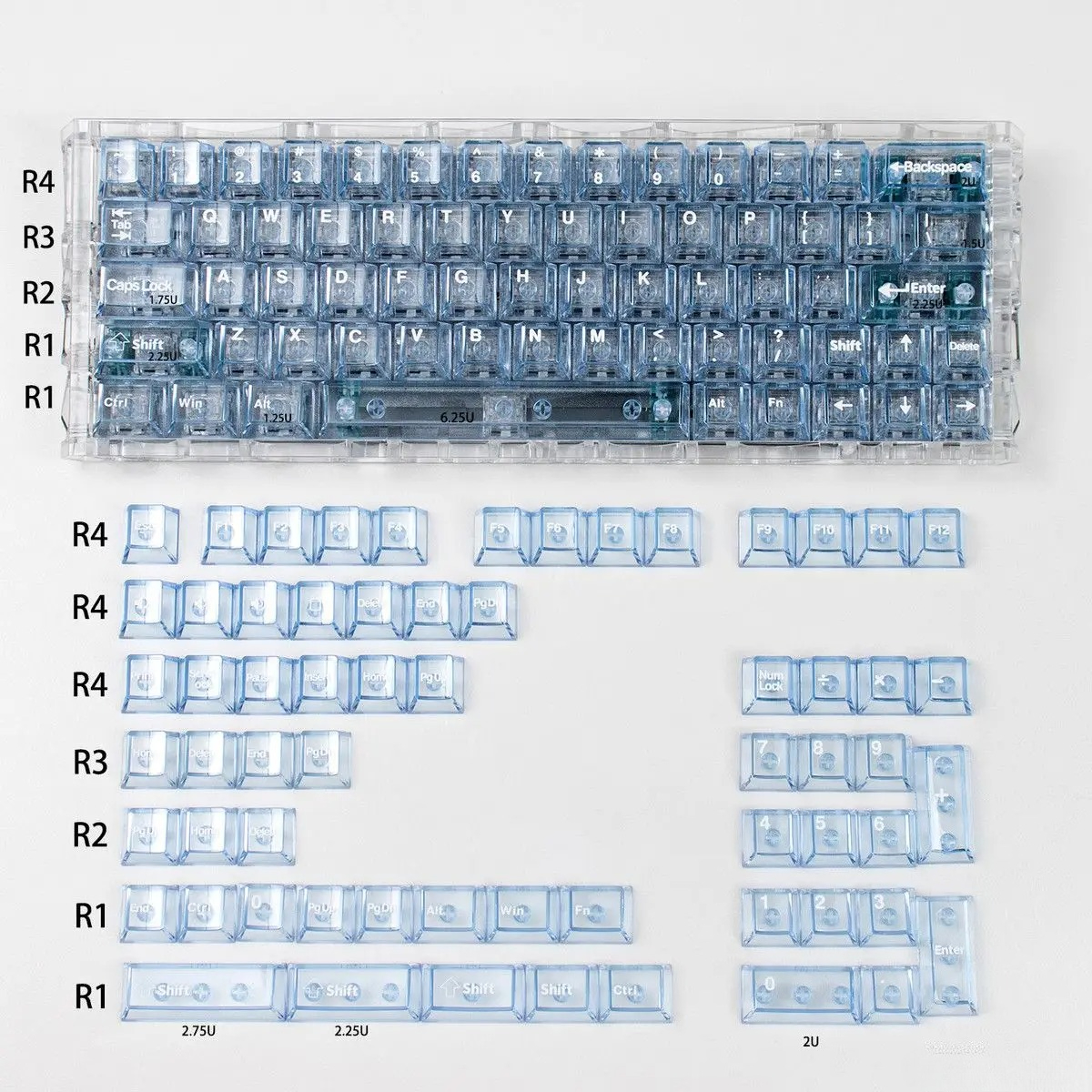 LOBO Blue Transparent Keycap Set Original Factory Height PC Pad Printing Custom Keycaps for Mechanical Keyboard Caps Mad60