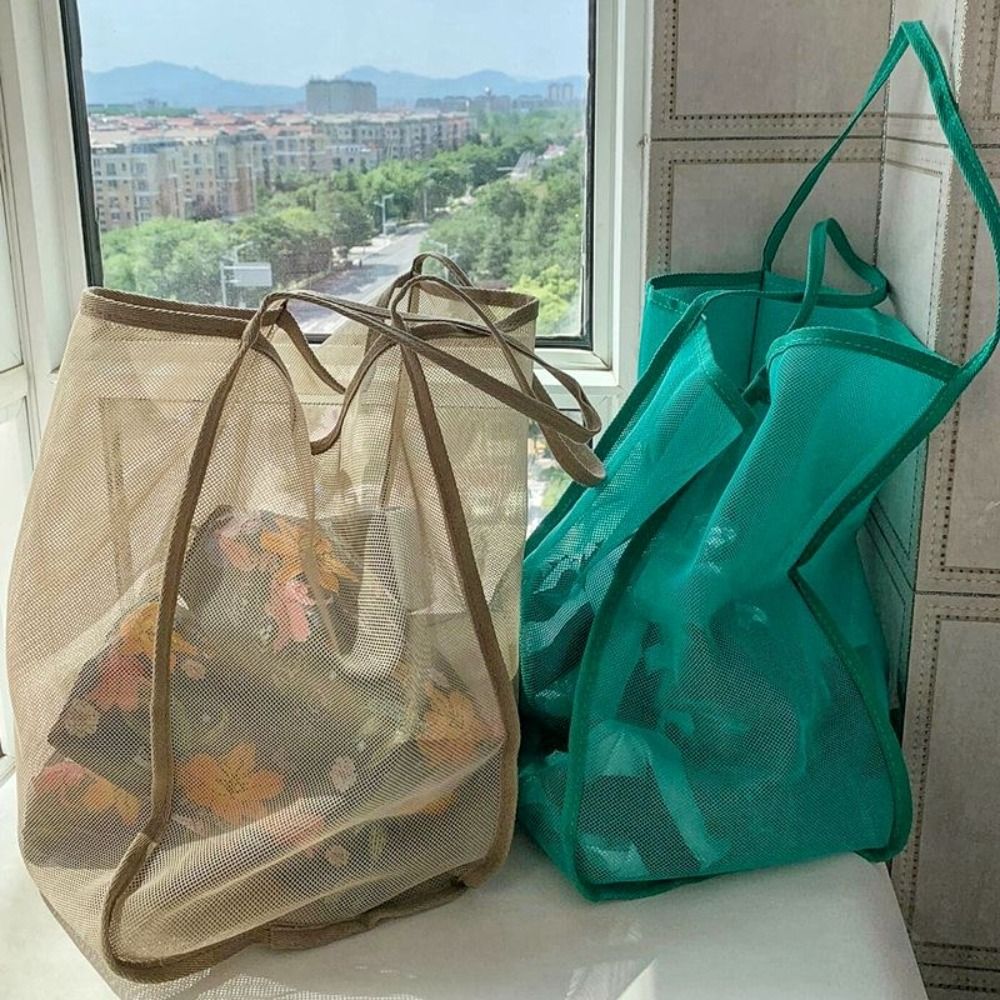 New Fashion INS Style Mesh Shoulder Bag Transparent Lightweight Mesh Tote Bag Large Capacity Handbag