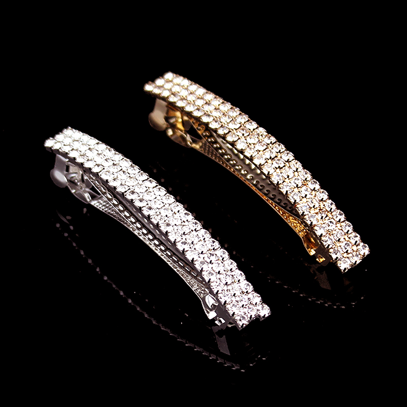 Gold Silver Color Fashion Sparkly Full Crystal Rhinestone French Barrette Hair Clip For Women Girls Luxury Hair Jewelry