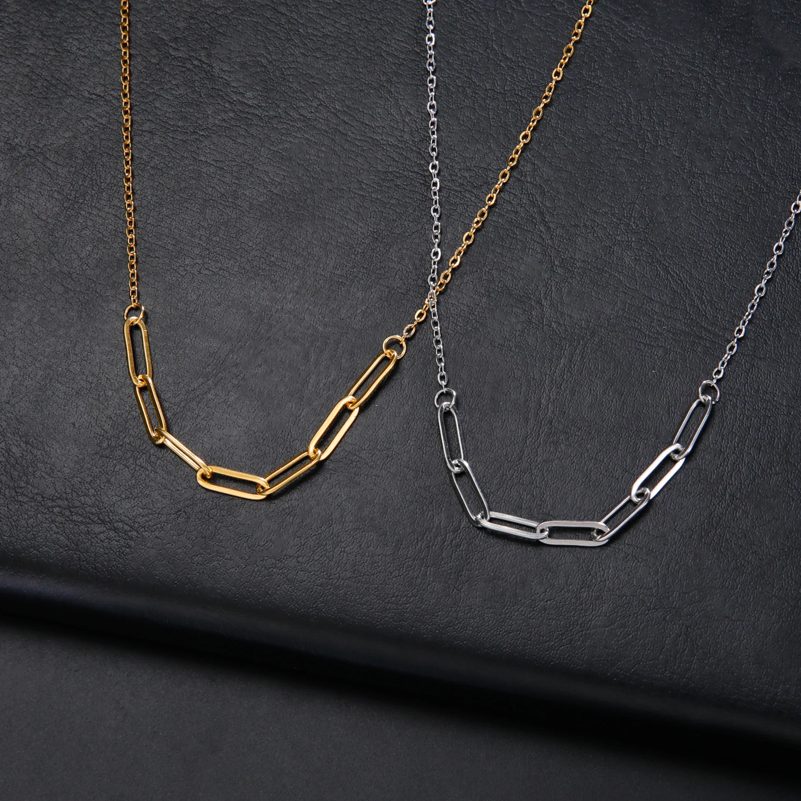Skyrim Stainless Steel Paper Clip Link Chain Necklace for Women Gold Color Trendy Jewelry on The Neck New In Birthday Gift