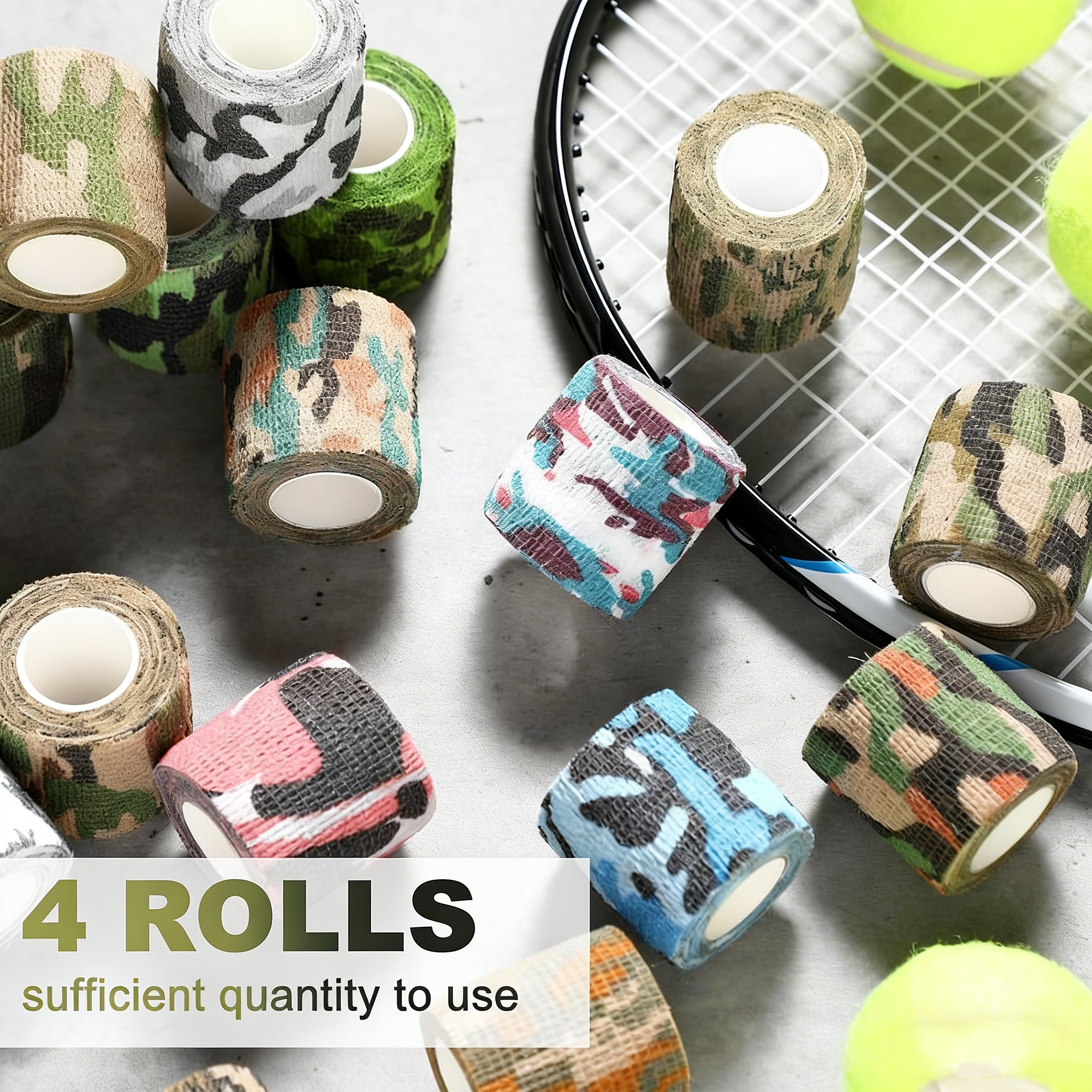 4 Roll Self-Adhesive Bandage Rolls, Elastic Breathable Support for Sports Injuries, Ankle Wrist Protection, Outdoor S