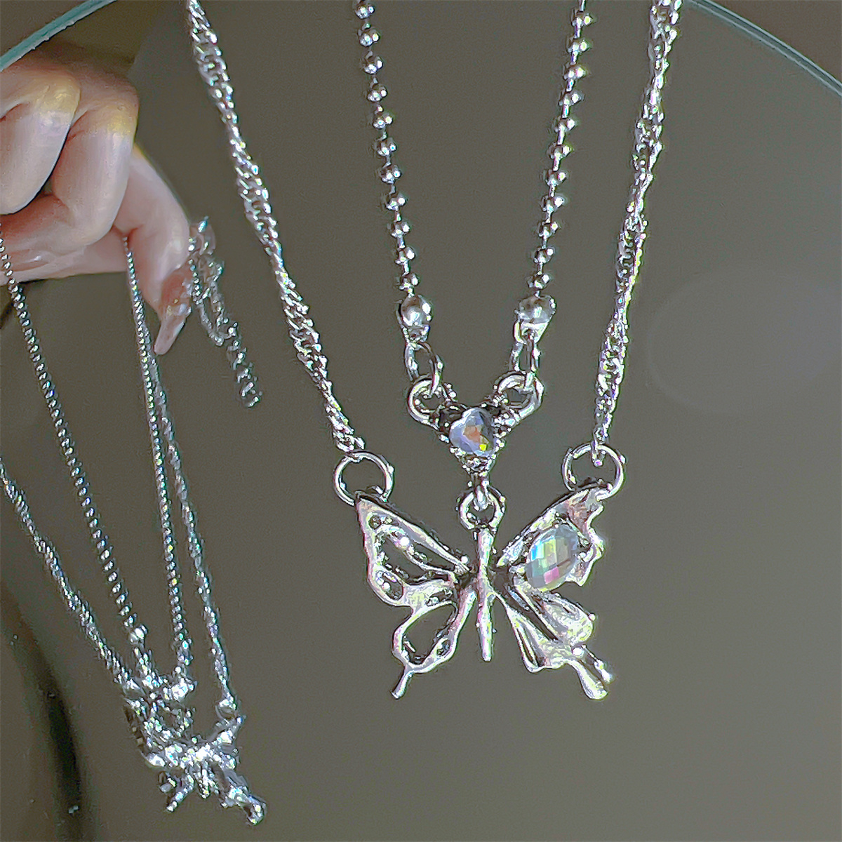 Y2K Butterfly Necklace for Women Girls Silver Color Crystal Pendant Clavicle Chain Necklaces Fashion New Trendy 2023 Party