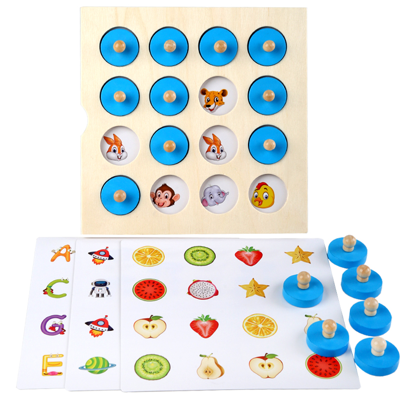Montessori Mini Memory Chess Game 3D Wooden Puzzle Board Logical Memory Toy Early Learning Educational Toys For Children Kids