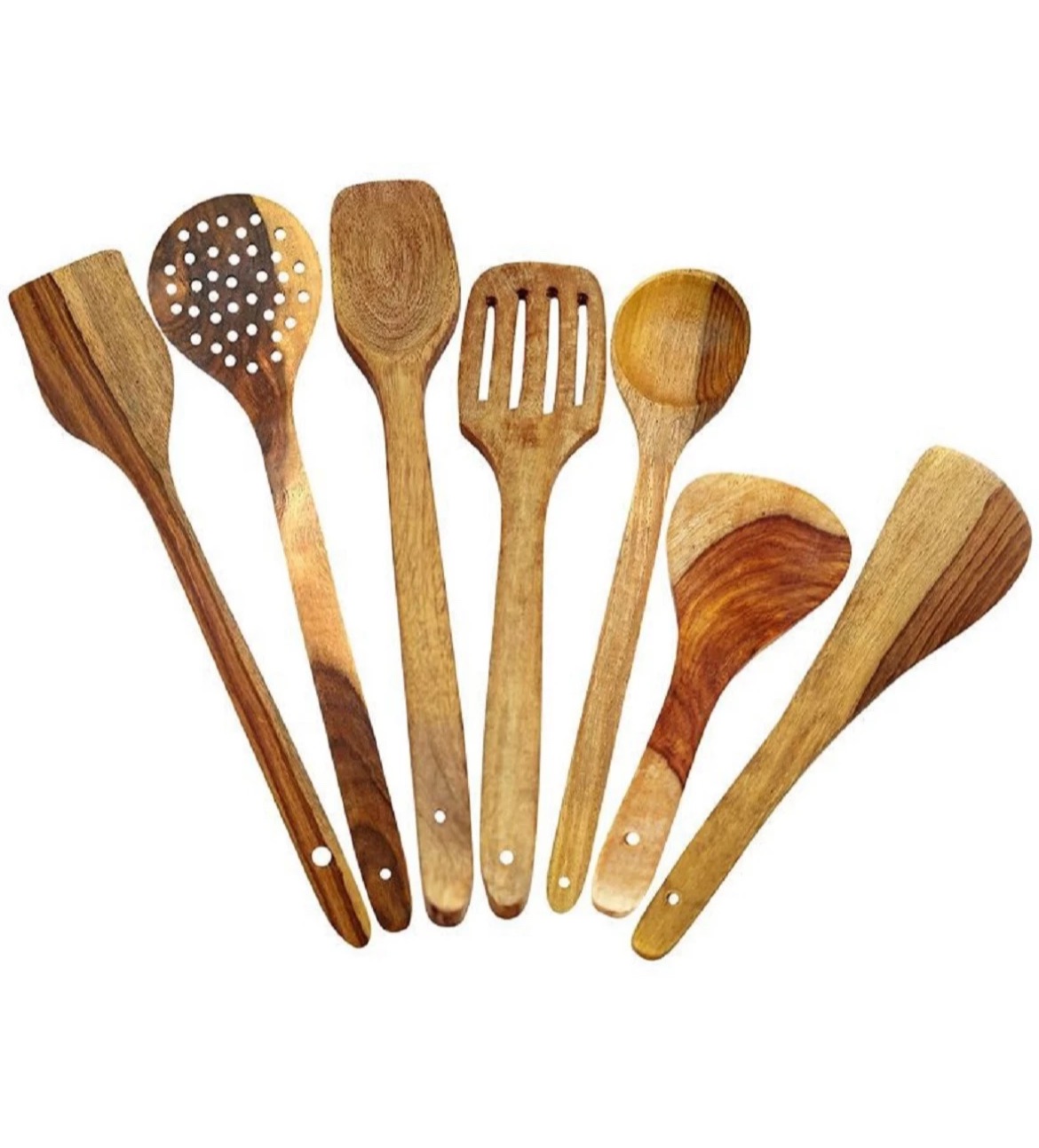 7 Wooden Serving Spoon Set/Spoon Wood Without Polish Pack Of 7