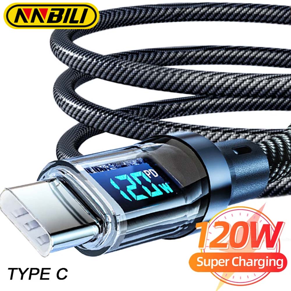 NNBILI 100W USB C 120W USB A Charging Cables with LED Display Screen, USB C=C-C，USB A=A-C, Not for iPhone