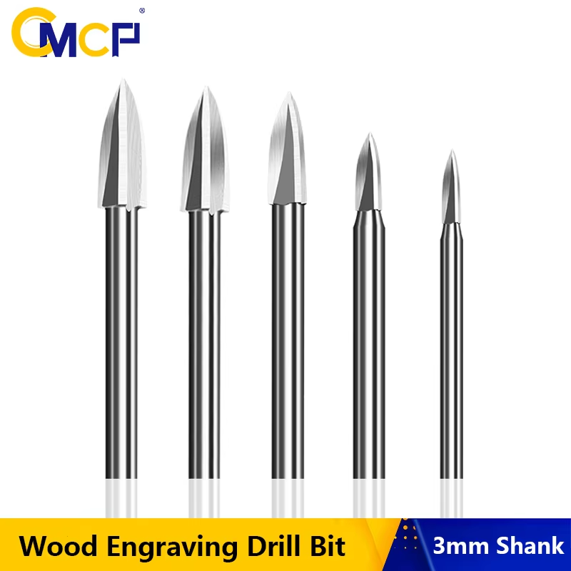 CMCP 1pc 3mm Shank Wood Carving Drill Bit 3/4/5/6/8mm For Dremel Rotary Tool Engraving Drill Accessories Woodworking Milling Bit
