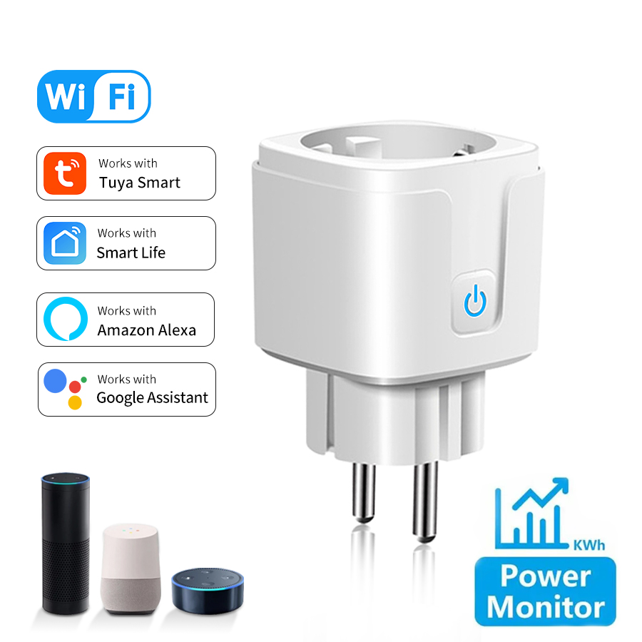 WiFi Smart Plug Socket EU 16/20A with Power Monitoring Timing Tuya Smart Life Alexa Home Alice Voice Control Outlet