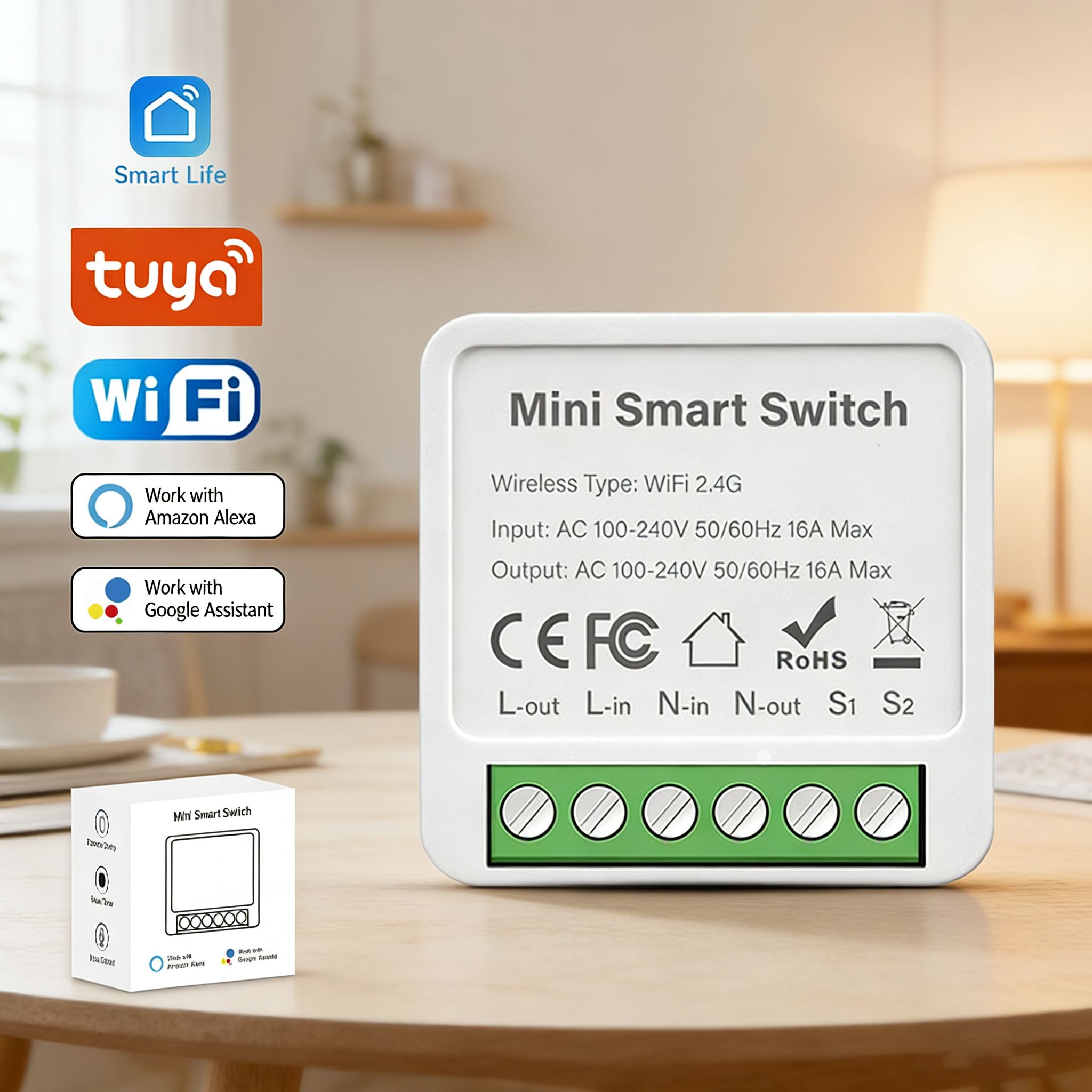 Works with Tuya Smart Life Light WiFi Touch Sensor Smart Switch Remote Control 110V/220V for Alexa Home