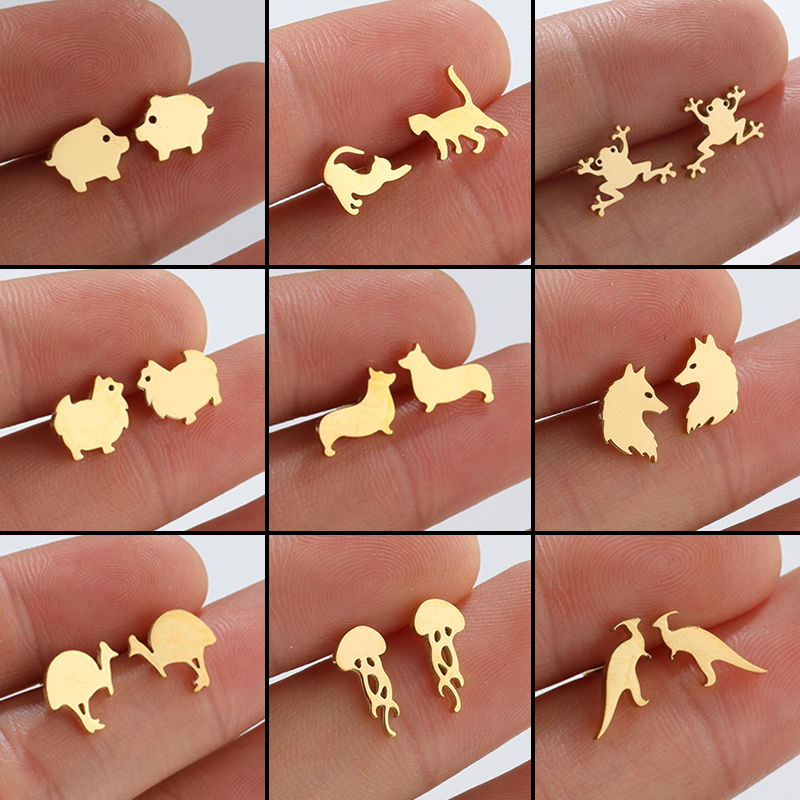 Cute Pig Cat Earring Women Gothic Stainless Steel Wolf Octopus Ear Jewelry Girls Frog Ostrich Earrings Accessories Wholesale