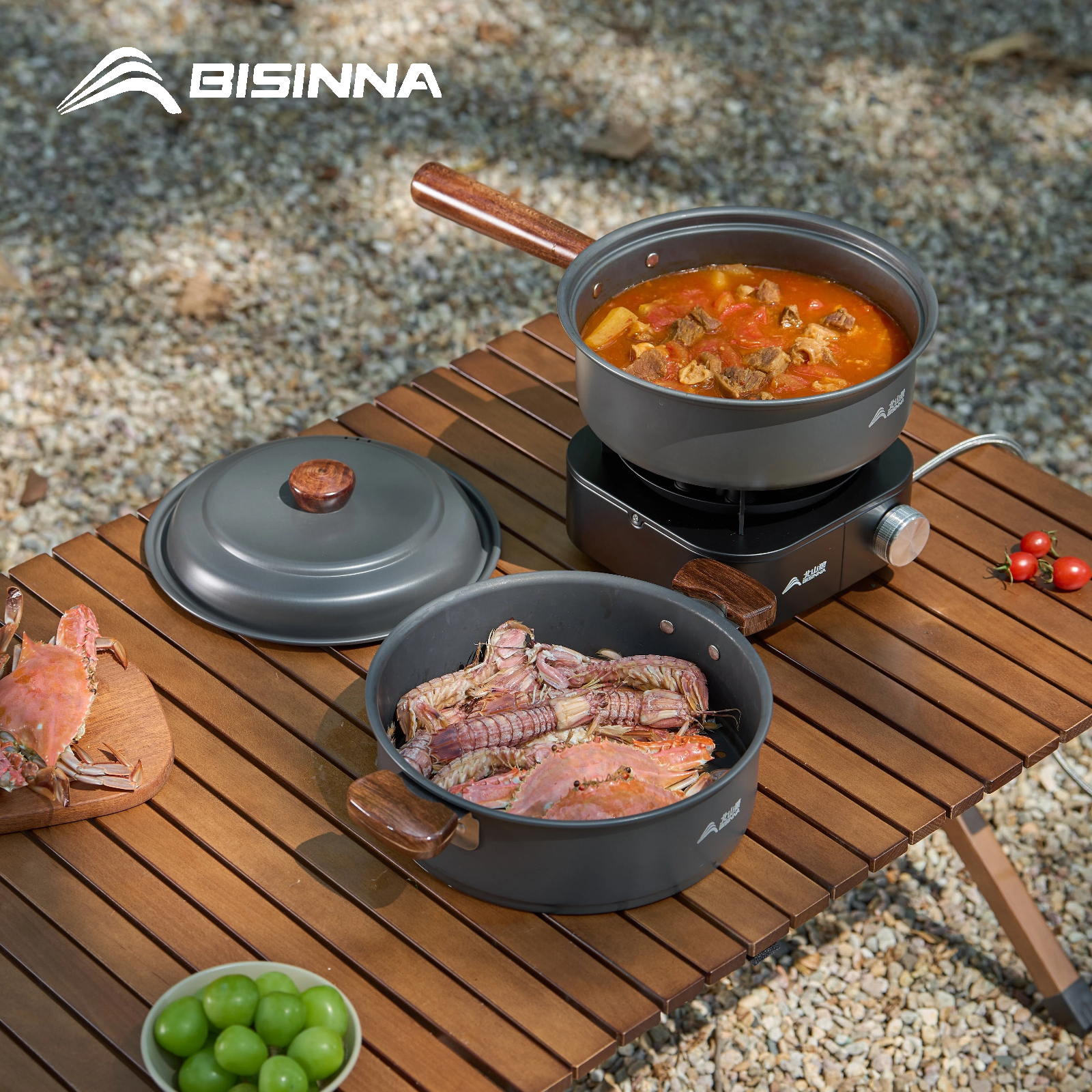 BISINNA Camping Cookware Portable Cooking Frying Pan Steamer Set Ultralight Aluminum For Outdoor Backpacking Hike Picnic Travel