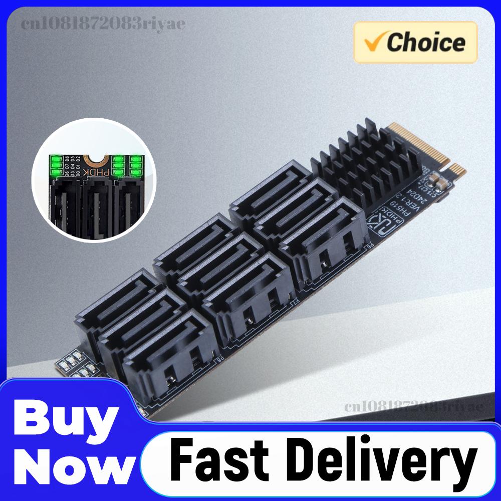 M.2 NVME To SATA 3.0 Converter 6Gbps M.2 NVME M-Key To SATA 9-Port Expansion Card PCIE 3.0 X2 Hard Disk Capacity for Desktop PC