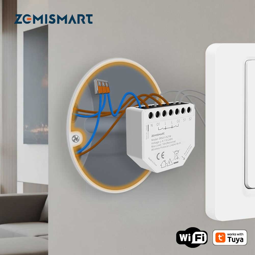 Zemismart WiFi Smart Mini Relay Switch 1 Gang 2 Gangs with Power Monitor Neutral Required Work with Tuya App Smart Life App